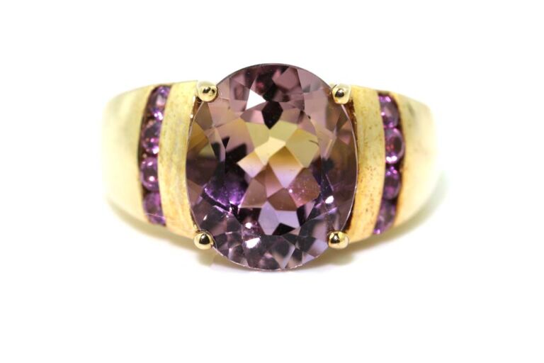 Image 1 for Ameythyst & Ametrine Cluster 9ct Yellow Gold Ring Size M