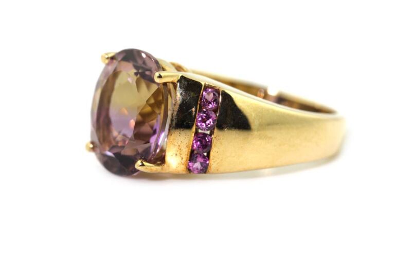 Image 2 for Ameythyst & Ametrine Cluster 9ct Yellow Gold Ring Size M