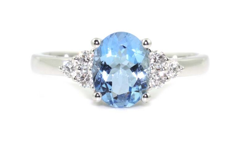 Image 1 for Aqua & Diamond Trefoil 18ct White Gold Ring Size N
