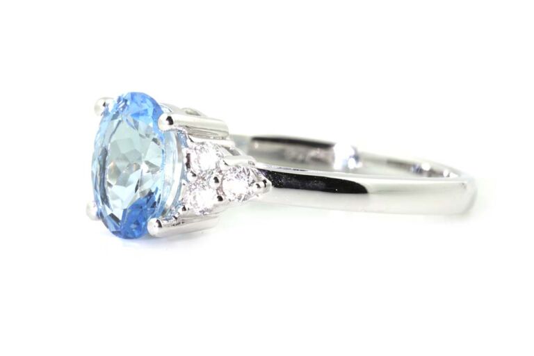 Image 2 for Aqua & Diamond Trefoil 18ct White Gold Ring Size N