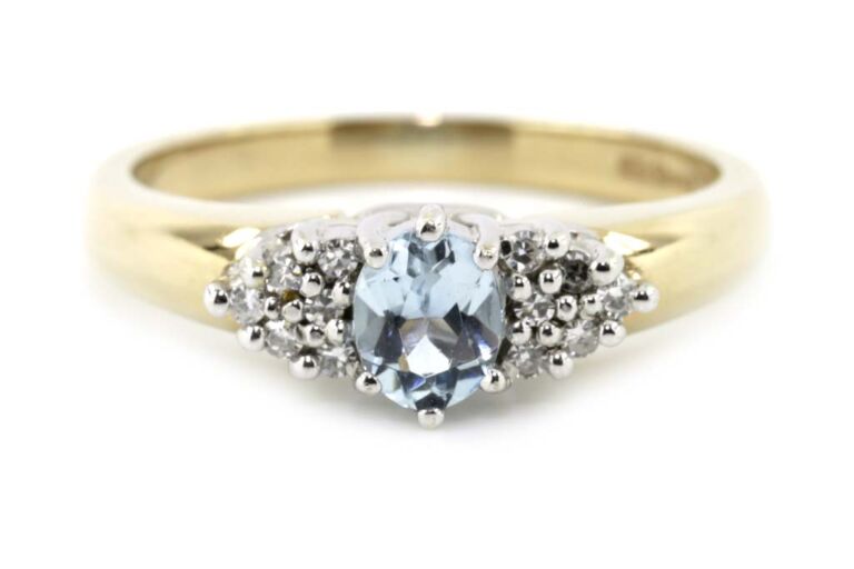 Image 1 for Aqua & Diamond Trefoil 9ct G Ring Size M