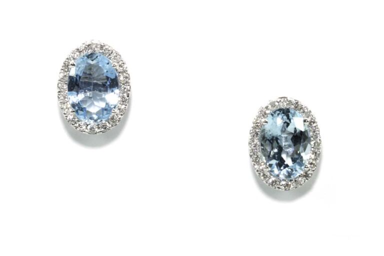 Image 1 for Aqua & Diamond Cluster Earrings 18ct White Gold