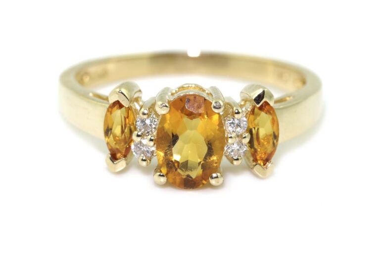 Image 1 for Citrine & Diamond 7 Stone 14k Yellow Gold Ring Size N