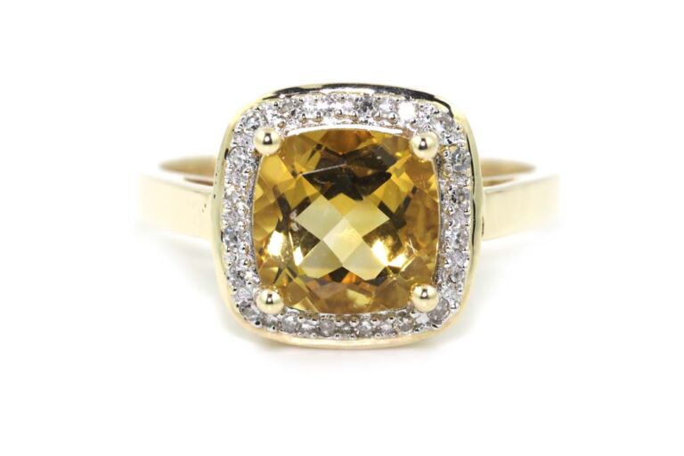 Image 1 for Citrine & Diamond Cluster 9ct G Ring Size M