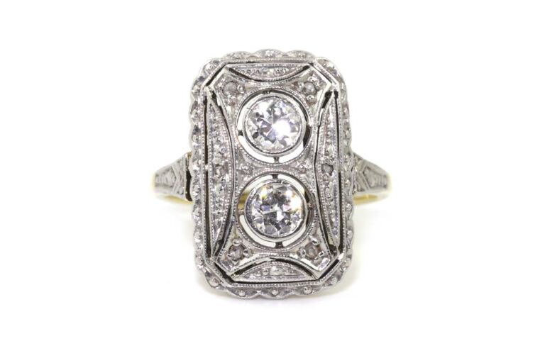 Image 1 for Art Dec Diamond Cluster 585 G & Platinum Ring Size K