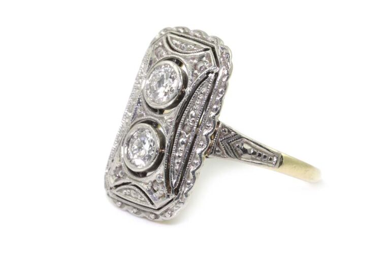 Image 2 for Art Dec Diamond Cluster 585 G & Platinum Ring Size K