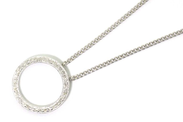 Image 1 for Circular Diamond Pendant & Chain 9ct White Gold