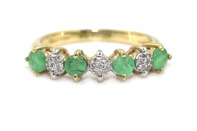 Image 1 for Emerald & Diamond Half Eternity Ring 9ct G Ring Size I