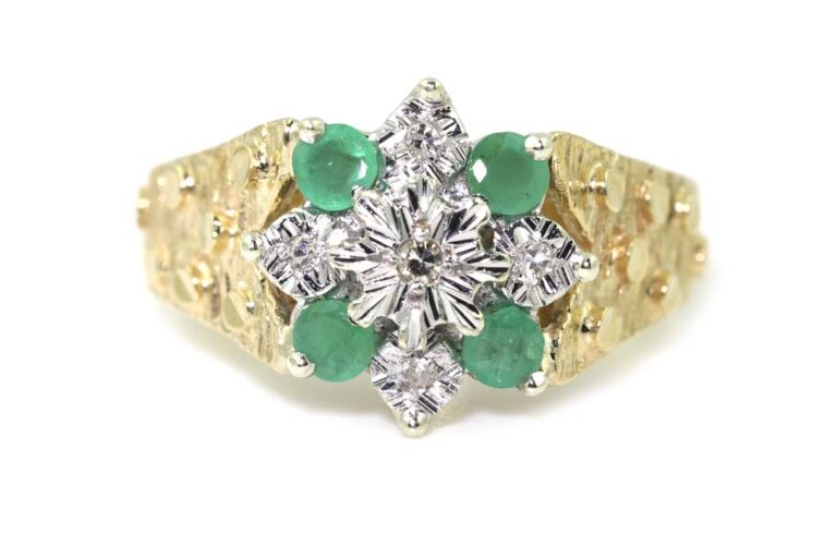 Image 1 for Emerald & Diamond Cluster 9ct G Ring Size L