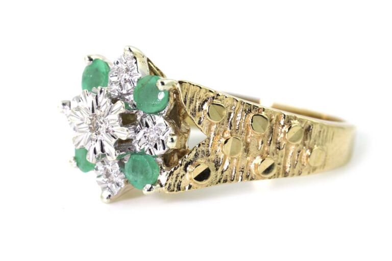Image 2 for Emerald & Diamond Cluster 9ct G Ring Size L