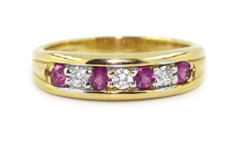 Image 1 for Ruby & Diamond Half Eternity Ring 18ct Yellow Gold Ring Size J