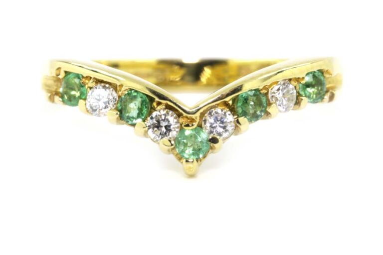 Image 1 for Emerald & Diamond Half Eternity Ring 18ct Yellow Gold Ring Size N
