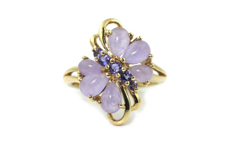 Image 1 for Jade Tanzanite Cluster 9ct Yellow Gold Ring Size L