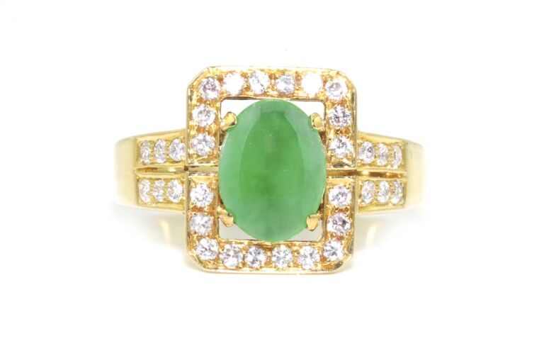 Image 1 for Jade & Diamond Cluster 850 Yellow Gold Ring Size L