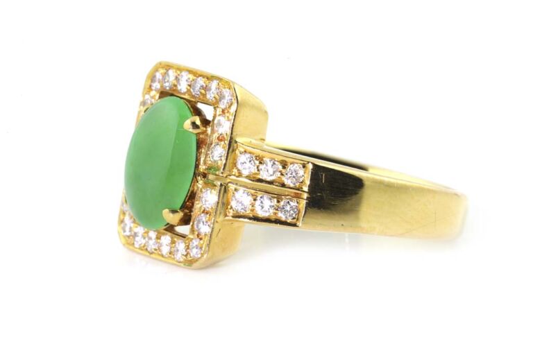 Image 2 for Jade & Diamond Cluster 850 Yellow Gold Ring Size L