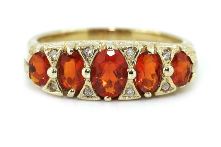 Image 1 for Fire Opal & Diamond Band 9ct Yellow Gold Ring Size P