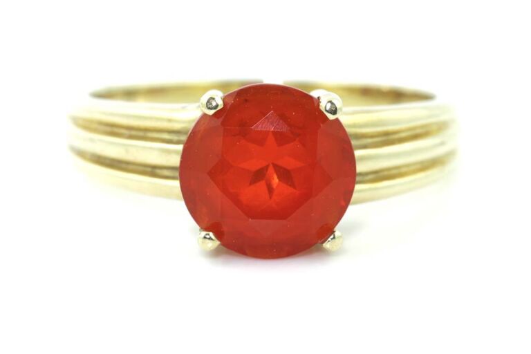 Image 1 for Fire Opal Solitaire 9ct Yellow Gold Ring Size L
