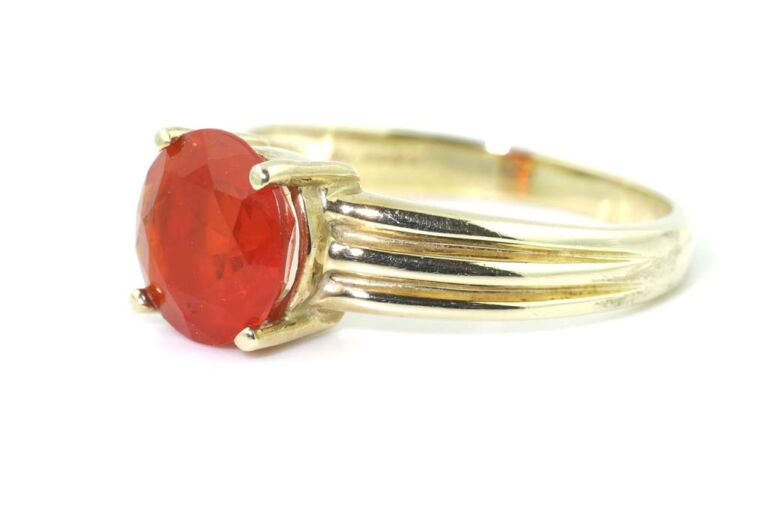Image 2 for Fire Opal Solitaire 9ct Yellow Gold Ring Size L
