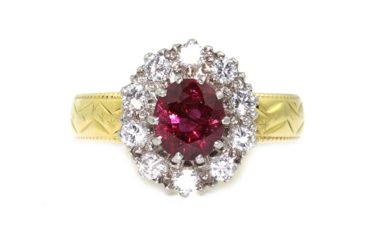Image 1 for Ruby & Diamond Cluster 18ct G Ring Size N