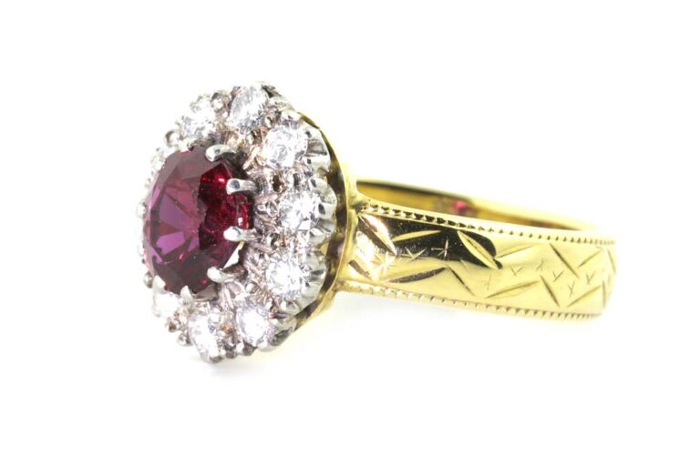 Image 2 for Ruby & Diamond Cluster 18ct G Ring Size N