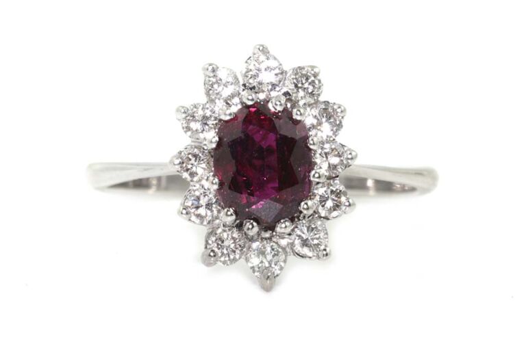Image 1 for Ruby Diamond Cluster 18ct White Gold Ring Size M