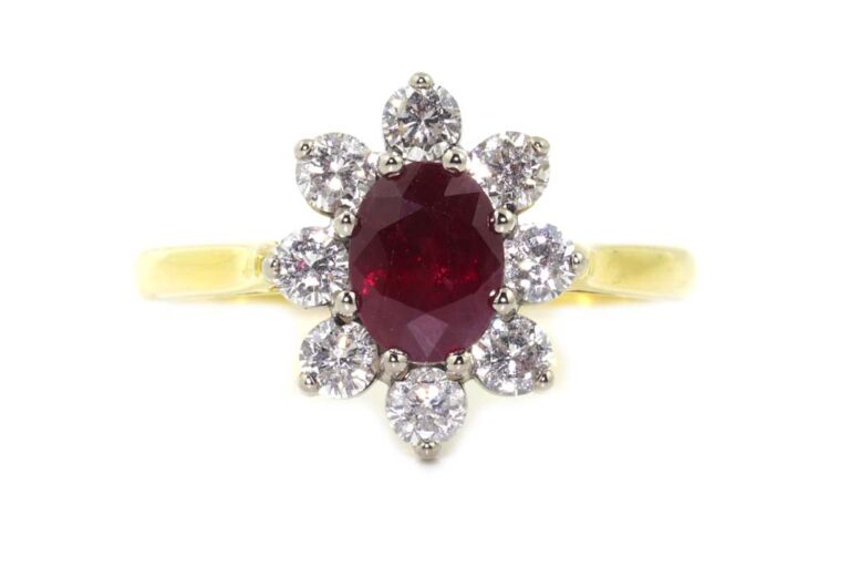 Image 1 for W Ruby & Diamond Cluster 18ct G Ring Size N