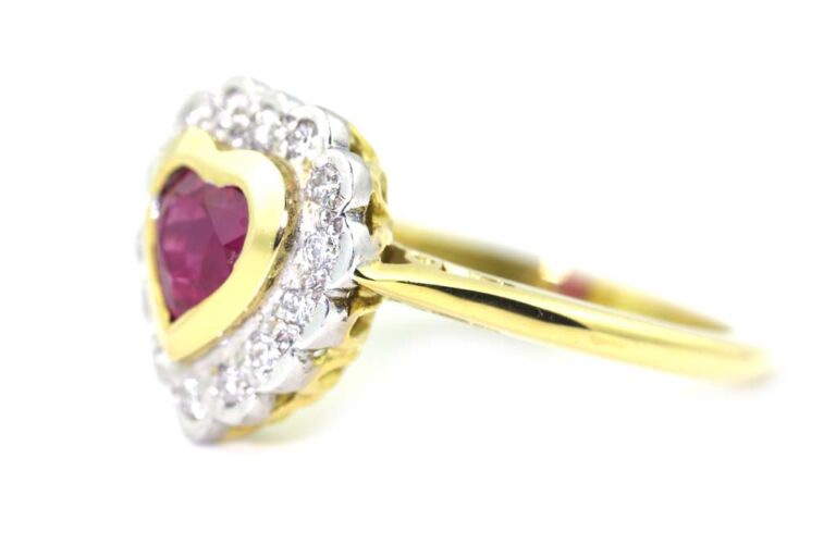 Image 2 for Ruby & Diamond Heart Cluster 18ct G Ring Size O