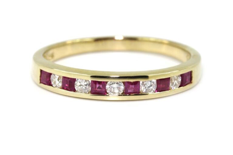Image 1 for Ruby & Diamond Half Eternity Ring 9ct Yellow Gold Ring Size M