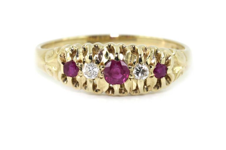Image 1 for Ruby & Diamond Band 9ct Yellow Gold Ring Size N