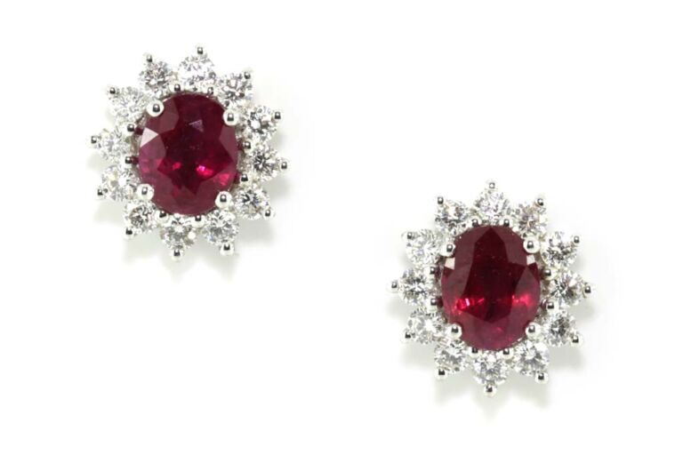Image 1 for Ruby & Diamond Cluster Earrings 18ct White Gold