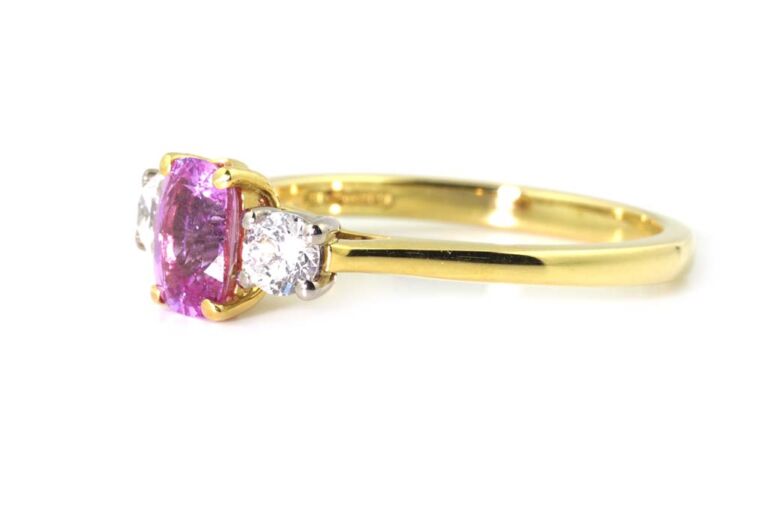 Image 2 for Pink Sapphire & Diamond 3 Stone 18ct G Ring Size N
