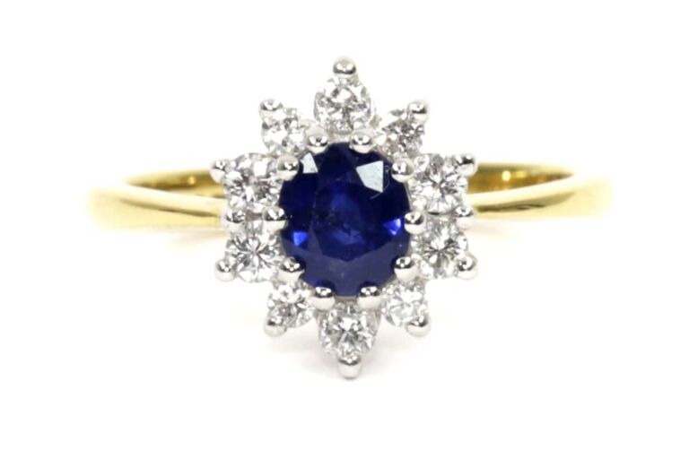 Image 1 for Blue Sapphire & Diamond Cluster 18ct G