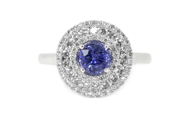 Image 1 for Blue Sapphire & Diamond Cluster 18ct White Gold Ring Size N