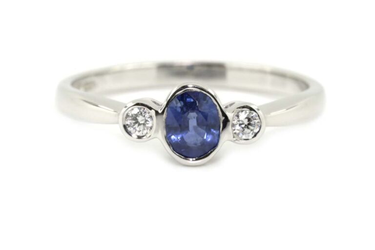 Image 1 for Blue Sapphire & Diamond 3 Stone 9ct White Gold Ring Size P