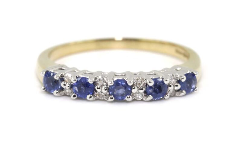 Image 1 for Blue Sapphire & Diamond Half Eternity Ring 9ct G Ring Size N