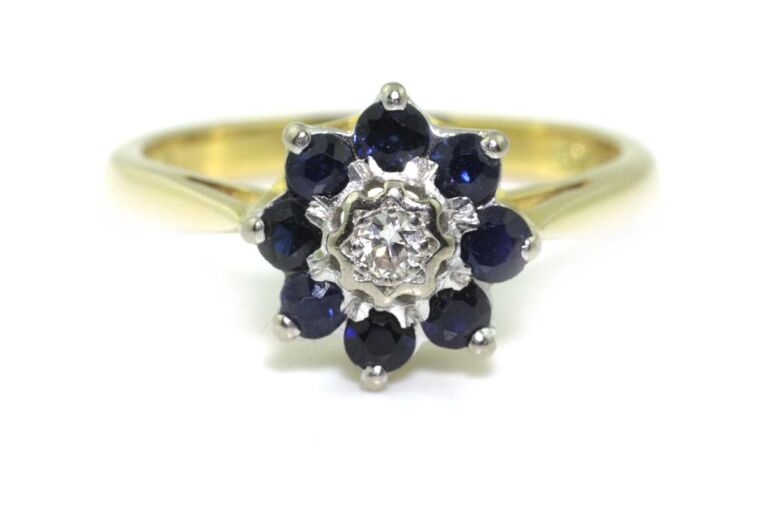 Image 1 for Blue Sapphire & Diamond Cluster 18ct G Ring Size K
