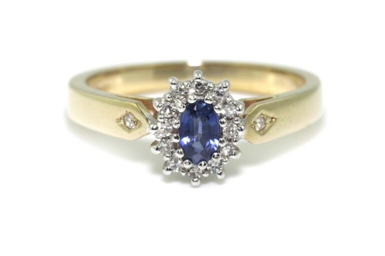 Image 1 for Blue Sapphire & Diamond Cluster 9ct G Ring Size M