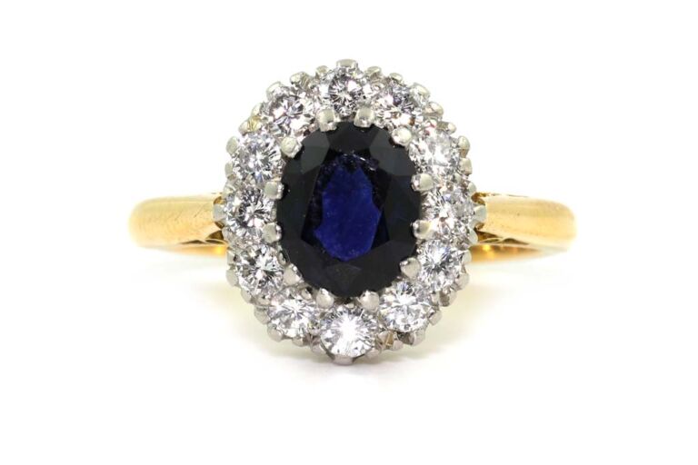 Image 1 for Blue Sapphire & Diamond Cluster 18ct G & Platinum Ring Size K