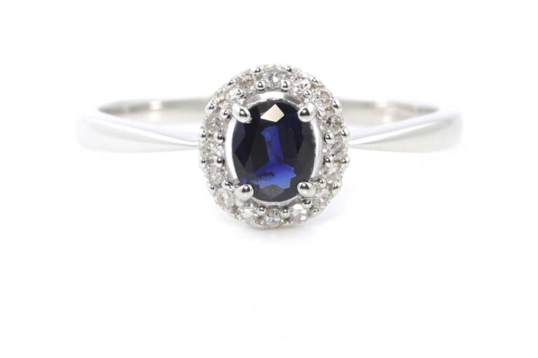 Image 1 for Blue Sapphire & Diamond Cluster 9ct White Gold Ring Size N