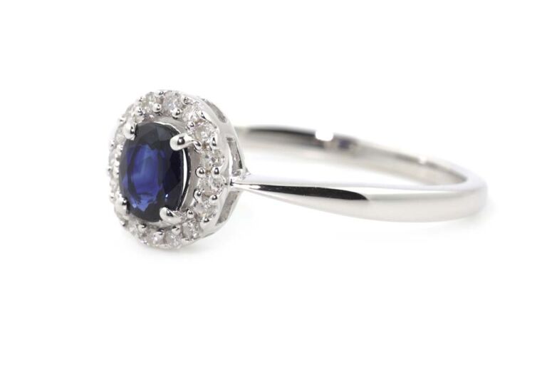 Image 2 for Blue Sapphire & Diamond Cluster 9ct White Gold Ring Size N