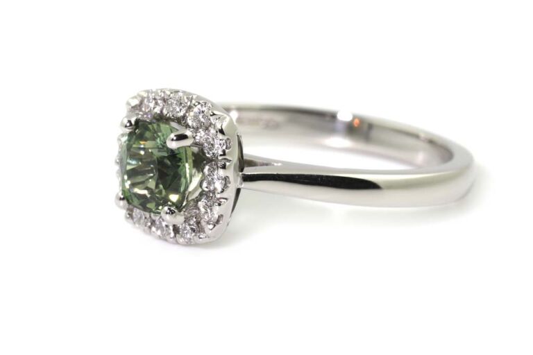 Image 2 for Green Sapphire & Diamond Cluster Platinum Ring Size N