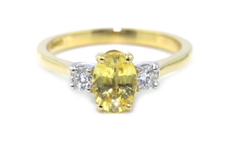 Image 1 for Yellow Sapphire & Diamond 3 Stone 18ct Platinum Ring Size N