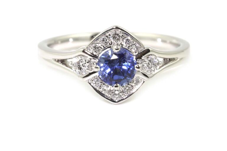 Image 1 for Blue Sapphire & Diamond Cluster Platinum Ring Size N