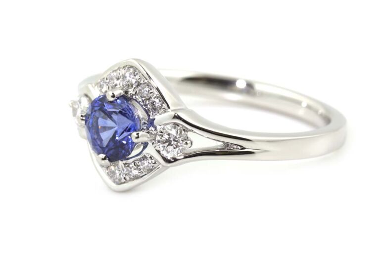 Image 2 for Blue Sapphire & Diamond Cluster Platinum Ring Size N