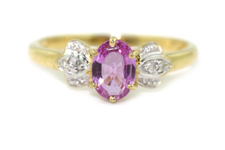 Image 1 for Pink Sapphire & Diamond 18ct G Ring Size N