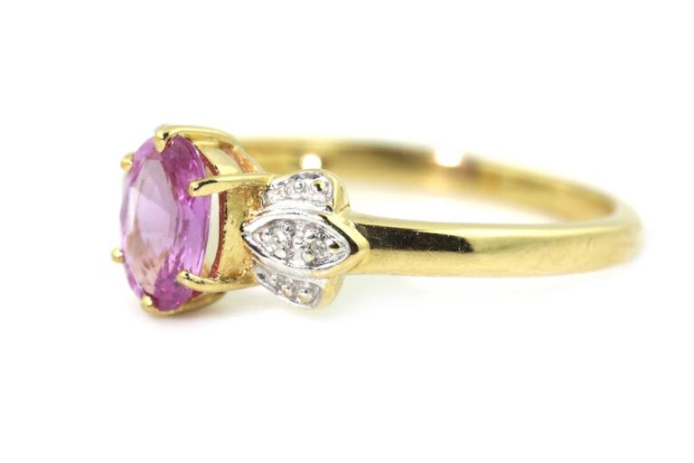 Image 2 for Pink Sapphire & Diamond 18ct G Ring Size N