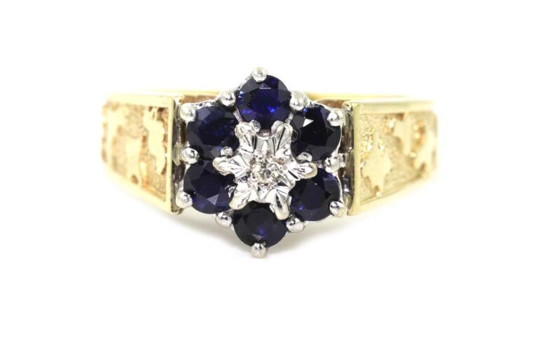 Image 1 for Blue Sapphire & Diamond Cluster 9ct G Ring Size O