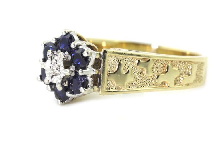 Image 2 for Blue Sapphire & Diamond Cluster 9ct G Ring Size O