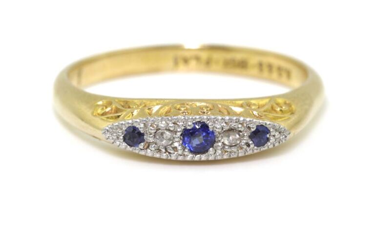 Image 1 for Blue Sapphire & Diamond 5 Stone 18ct Platinum Ring Size S