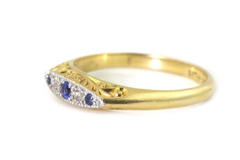 Image 2 for Blue Sapphire & Diamond 5 Stone 18ct Platinum Ring Size S